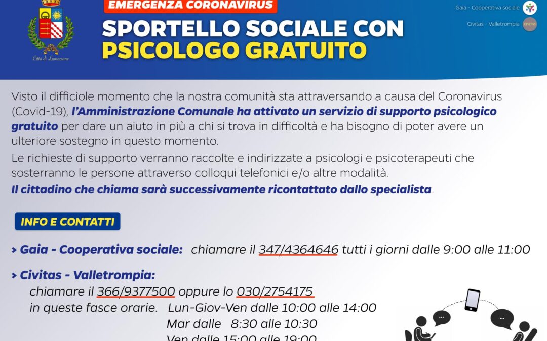Sportello sociale con psicologo gratuito