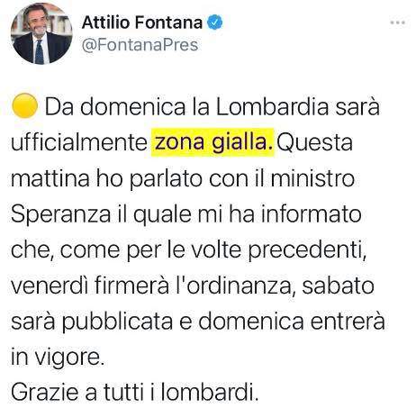 Passaggio Lombardia in zona Gialla