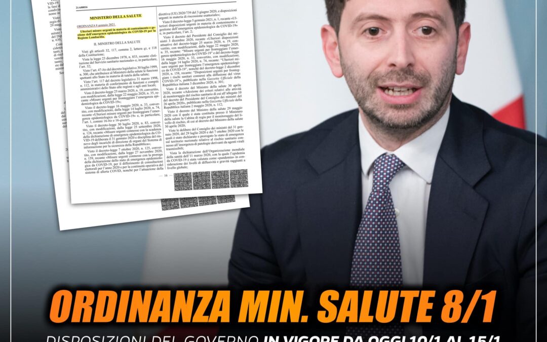 Nuova Ordinanza del Ministero della Salute