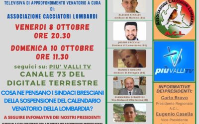 Questa sera su PiùValli TV si parla di caccia a Lumezzane